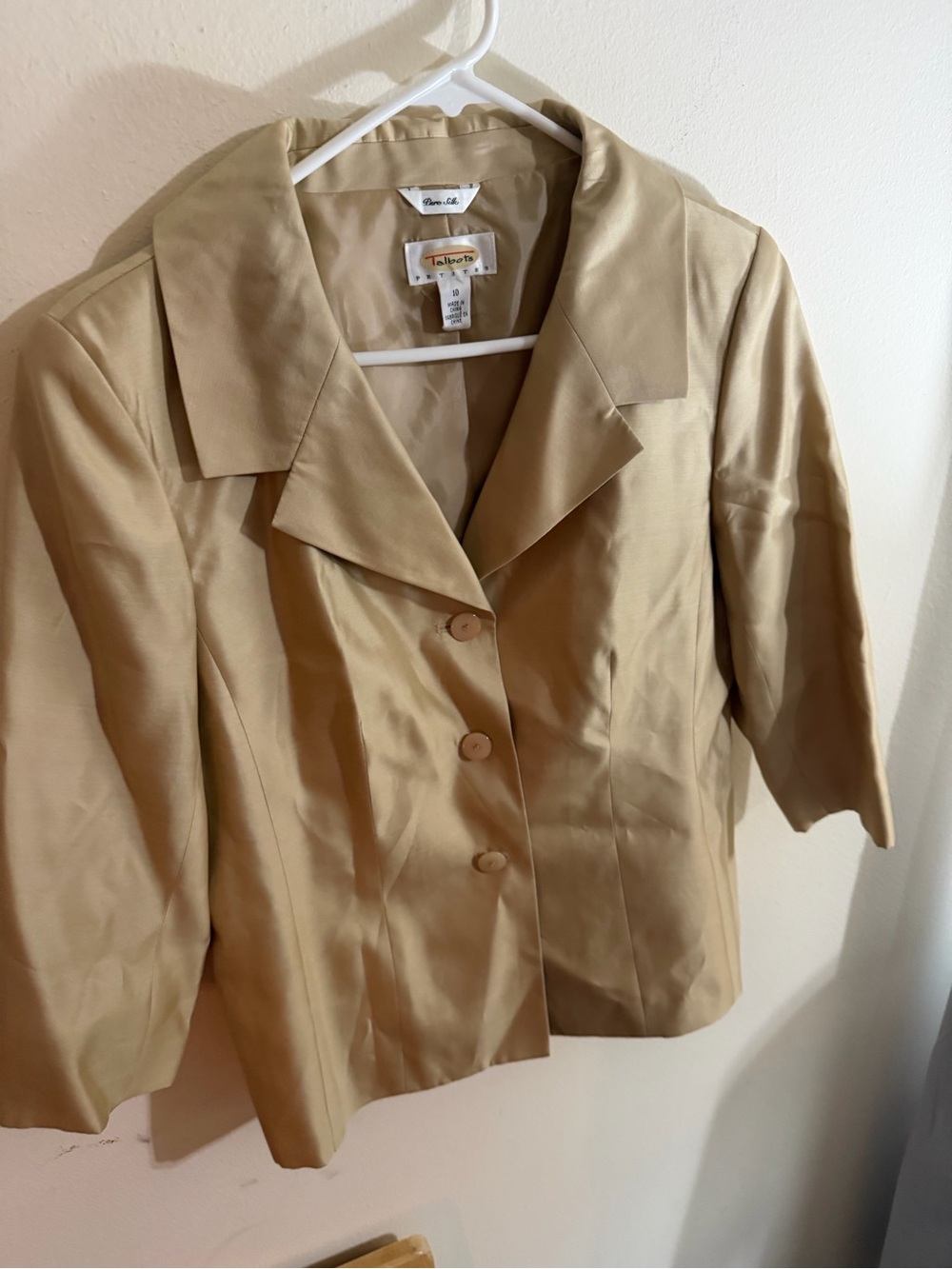 Talbots Size 10 Silk Women's Tan Button-Front Blazer Jacket Champagne